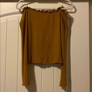 Off Shoulder Women Crop Top Ribbed Long Sleeve